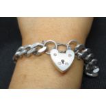 Vintage silver chunky curb link bracelet with padlock and chain HM Birmingham 1979 35grams