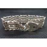 Vintage silver 5 bar gate bracelet with padlock and safety chain HM London 1976 weight 18grams