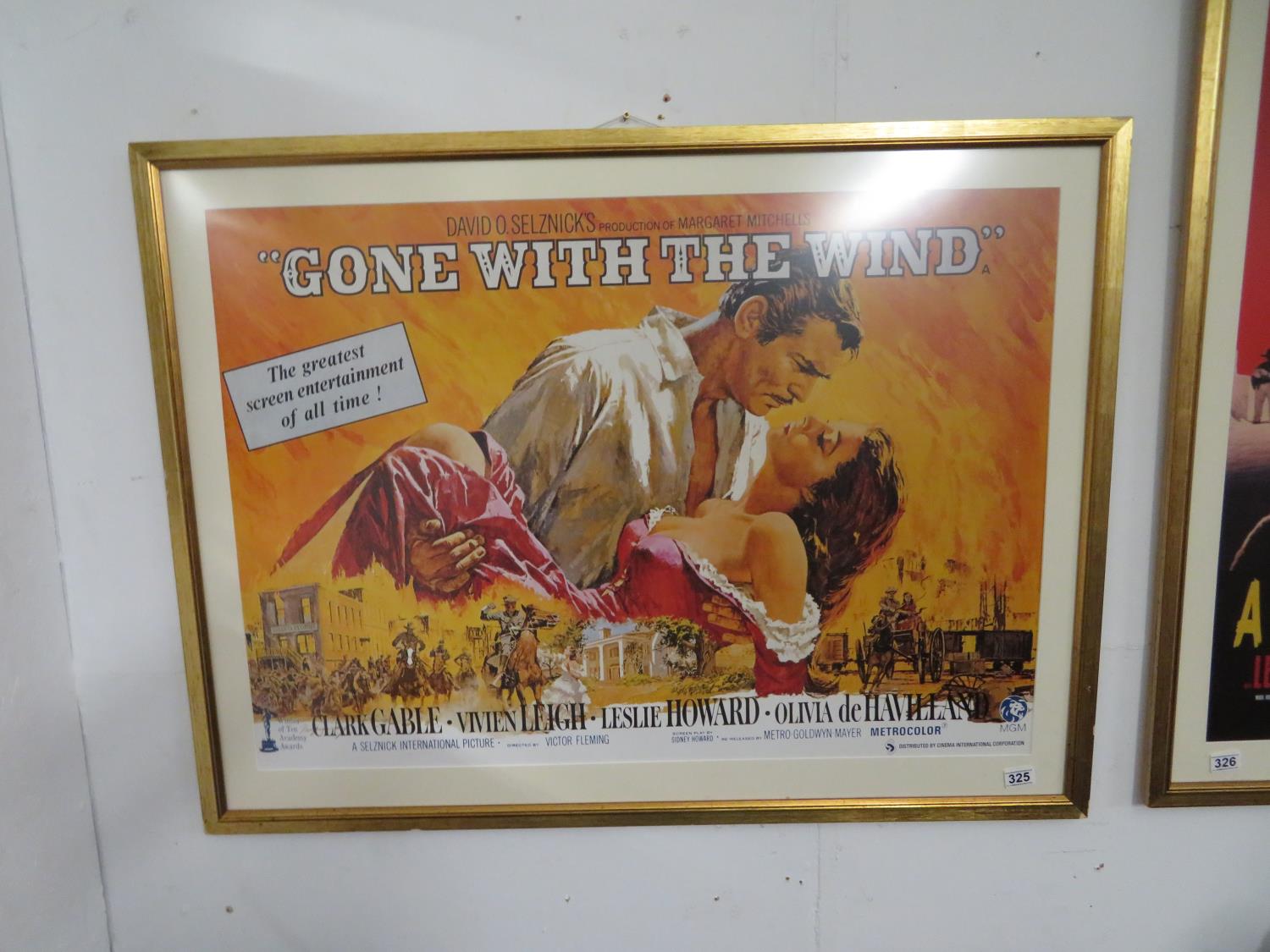 40" x 28" repro MGM framed glass fronted Gone with the Wind poster