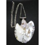 Large designer silver and mother of pearl pendant on 23" figaro chain 39grams