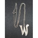 Vintage silver initial W pendant on silver curb link chain 4.5grams