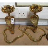 Pair of large brass cobra candlesticks