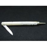 Ivory propelling pencil with measure and quill knife