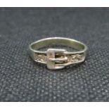 Vintage buckle ring engraved on top marked silver