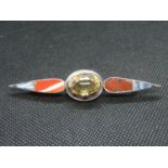 Antique silver agate brooch set with central Cairngorm stone Birmingham 1926
