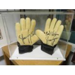 Pair of Shay Given goalkeepers gloves in perspex case
