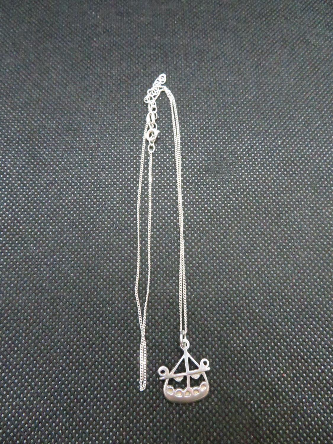 Celtic style Viking ship pendant by OLA M GORIE on 18" silver curb link chain