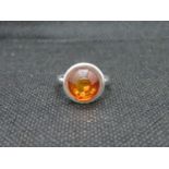 Silver round amber cabochon ring