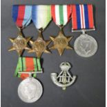 WWII medal group and badge for DLI including Italy Star, France and German Star medals