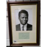 Sidney Poitier album page signed and framed with black and white photo