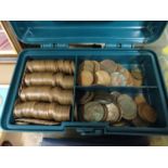 Large collection of old pennies and half pennies in collector's box 6.3kilos in total