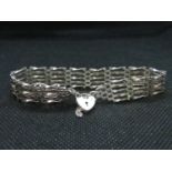 Silver 5 bar gate bracelet with lock and safety chain HM London 1990 6.5grams
