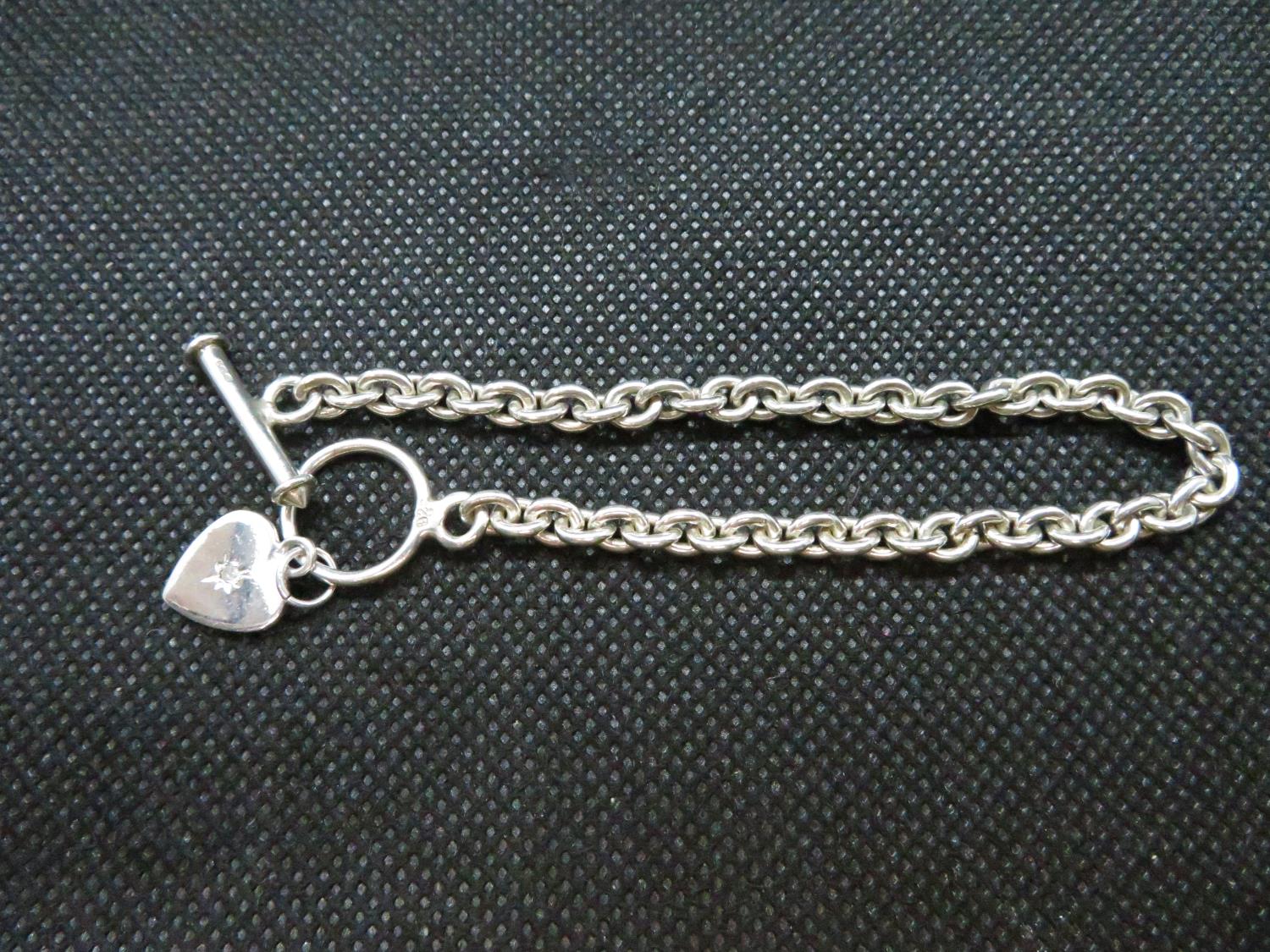 HM silver Tiffany style bracelet set with natural diamond 7.5" 11.5grams