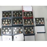10x Royal Mint 1990 - 1999 (2x 1996) proof coin sets including £5.00 coins, £2.00 and £1.00