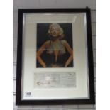 Large framed picture of Marilyn Monroe fully autographed along with cheque from Marilyn Monroe