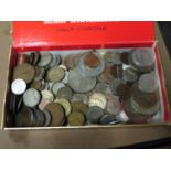 Box containing unsorted coins including some silver 1.6kilos in total