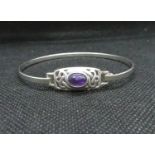 Vintage boxed ORTAK Orkney Islands Celtic bangle set with oval amethyst stone