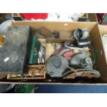 Box of misc including stoves, cutlery, toys