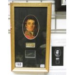 Framed hair from Duke of Wellington with certificate of authenticity from Richard Davey autographs