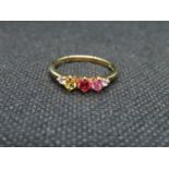 9ct fancy multi coloured stones ring 1.5grams