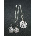 Celtic knot silver earrings, Celtic knot pendant and necklace