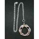 George Jensen flower pendant in silver with long silver figaro chain 22grams