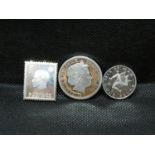 Jersey silver £2.00 Isle of Man silver £1.00 and replica one penny postage coin 27grams