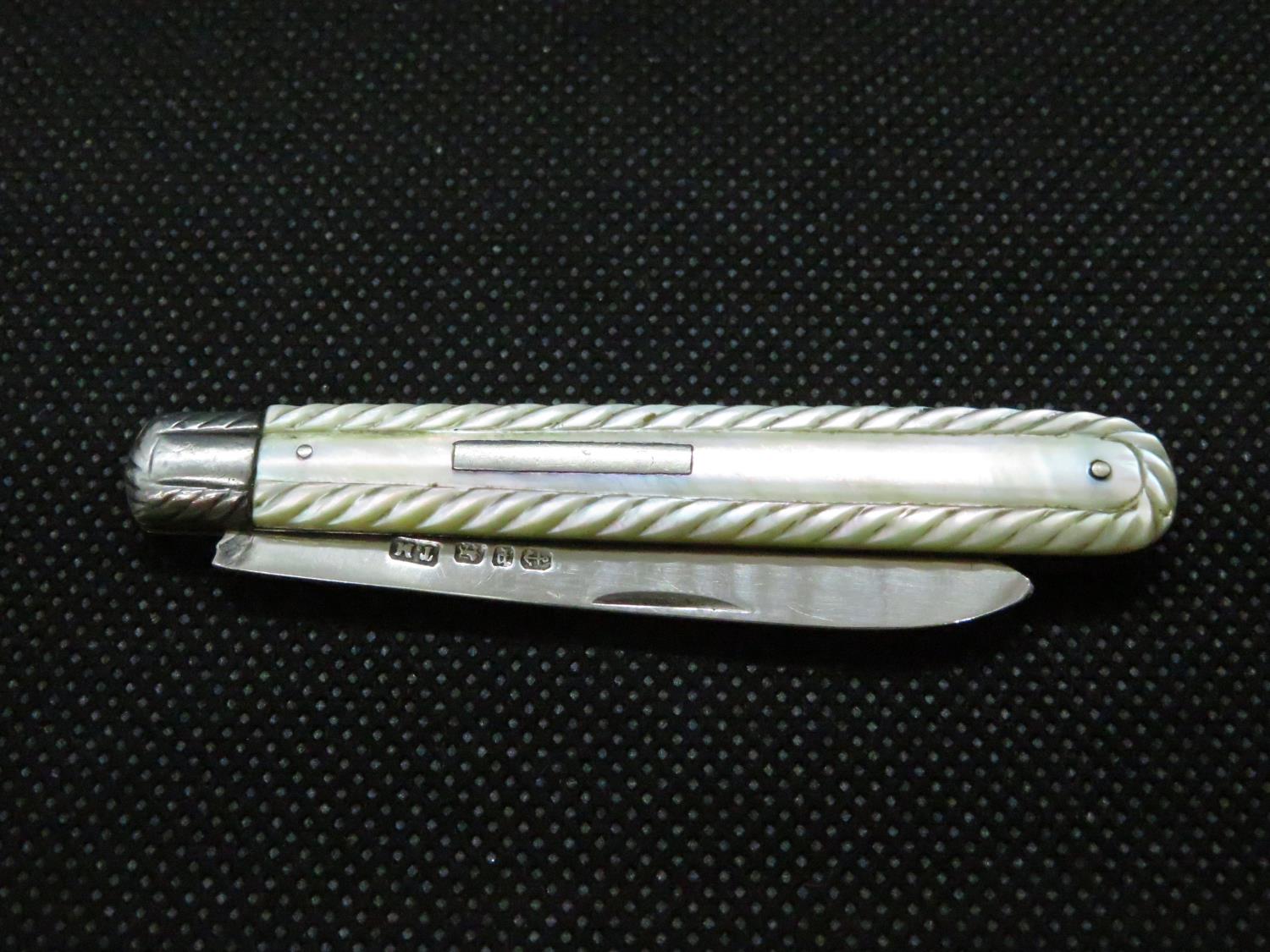 Victorian silver and mother of pearl fruit knife fully HM Birmingham 1889