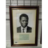 Sydney Poitier album page signed framed with black and white photo