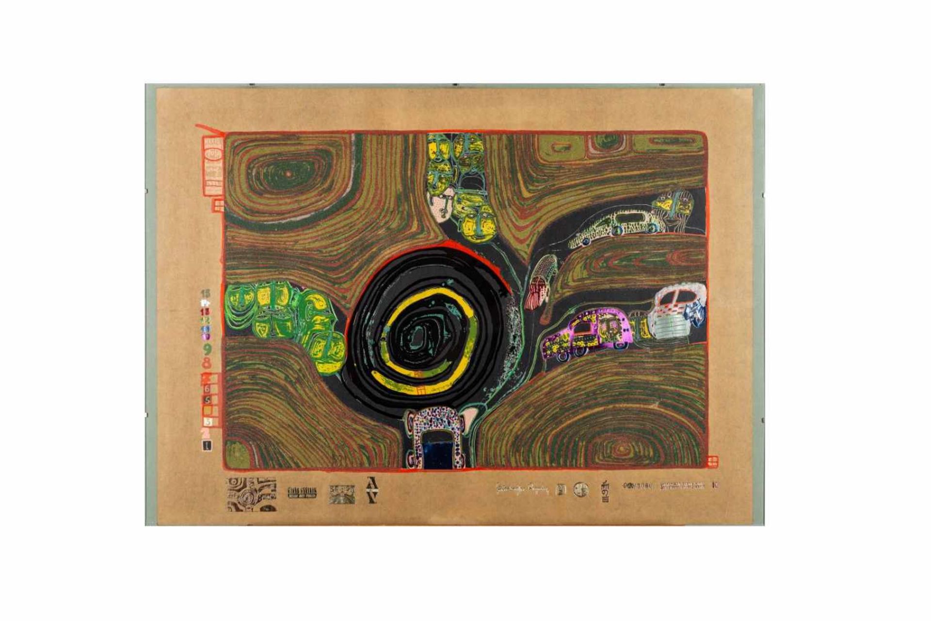 Friedensreich Hundertwasser, "Kreisverkehr der Straßengekreuzigten", *"Kreisverkehr der