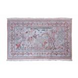 Chinesischer Teppich Chinesischer Teppich, feine Seide, florales Muster, rot, Maße: ca. 105 x 160