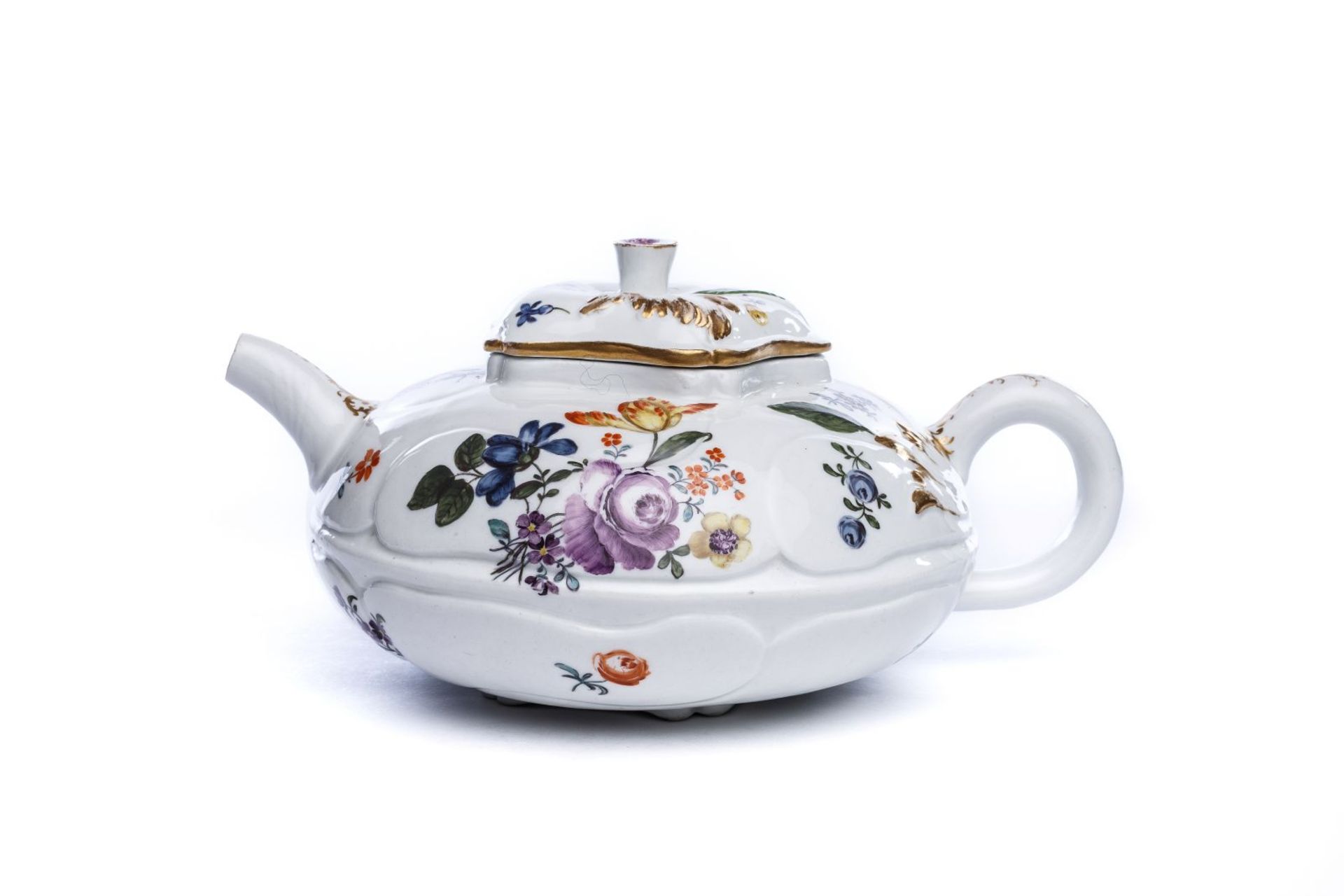 Seltene große Teekanne "Blumenmalerei" Meissen 1740Seltene große Teekanne "Blumenmalerei" Meissen