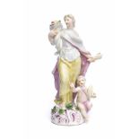 Weibliche Porzellanfigur, Meissen 1750Weibliche Porzellanfigur, Meissen 1750, Junge Frau auf mit