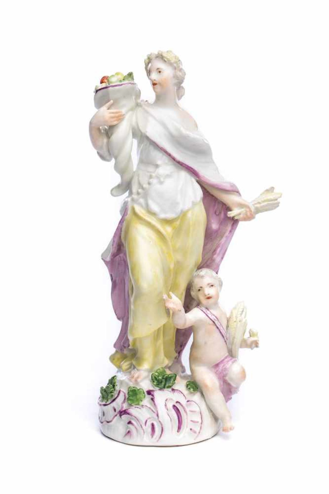 Weibliche Porzellanfigur, Meissen 1750Weibliche Porzellanfigur, Meissen 1750, Junge Frau auf mit