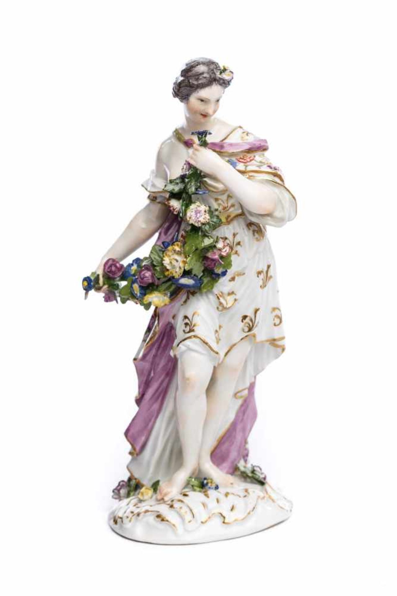 Porzellanfigur "Dame mit Blumengirlande", Meissen 1750Porzellanfigur "Dame mit Blumengirlande",