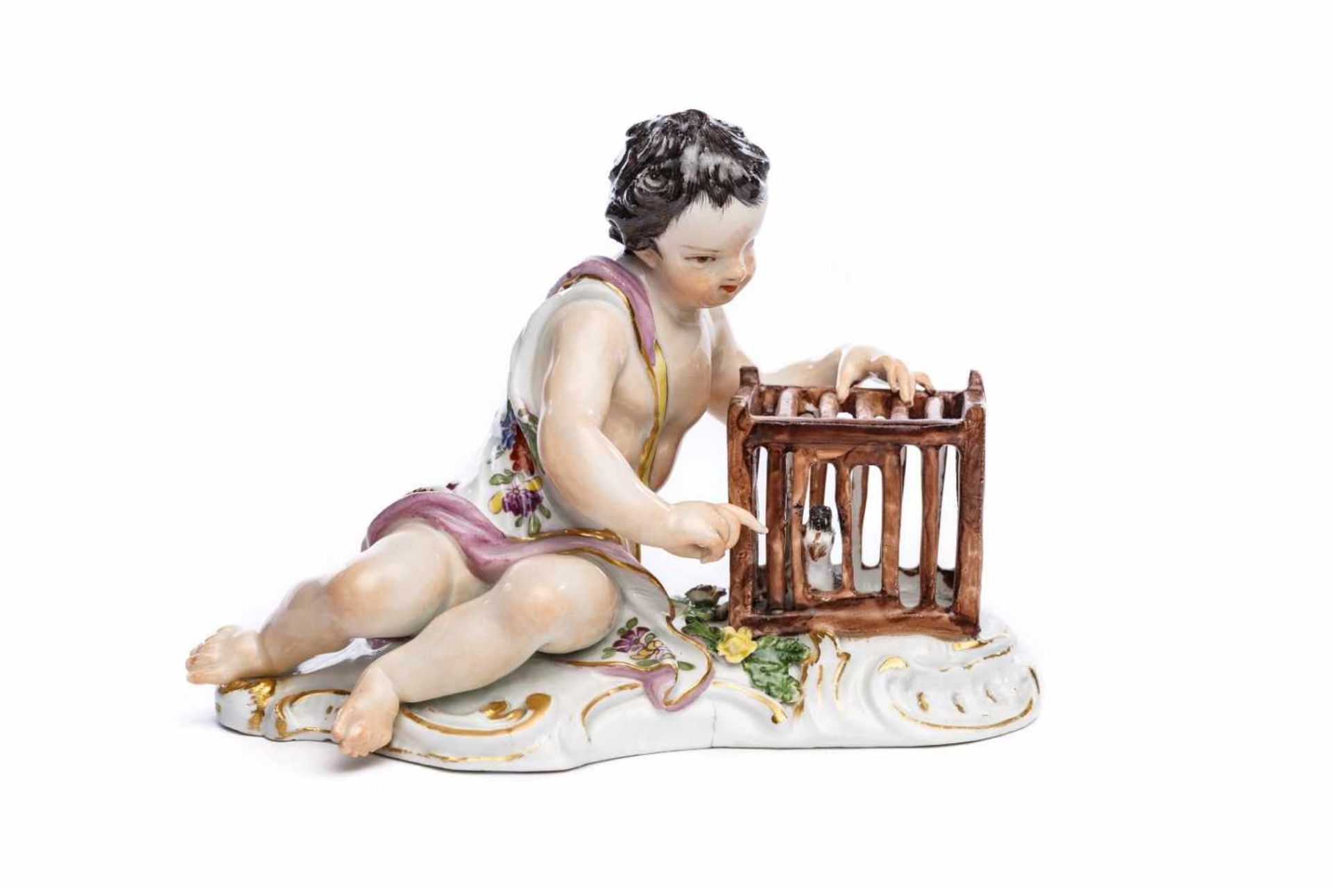 Porzellanfigur "Knabe mit Hühnerkäfig", Meissen 1755Porzellanfigur "Knabe mit Hühnerkäfig",
