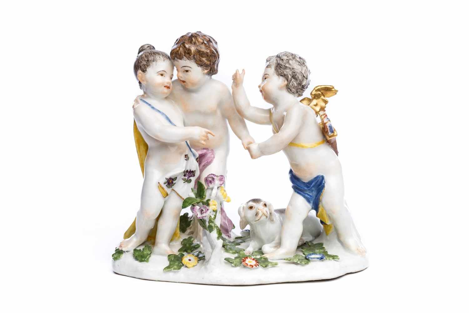 Figurengruppe "2 Kinder mit Putto", Meissen 1750Figurengruppe "2 Kinder mit Putto", Meissen 1750,