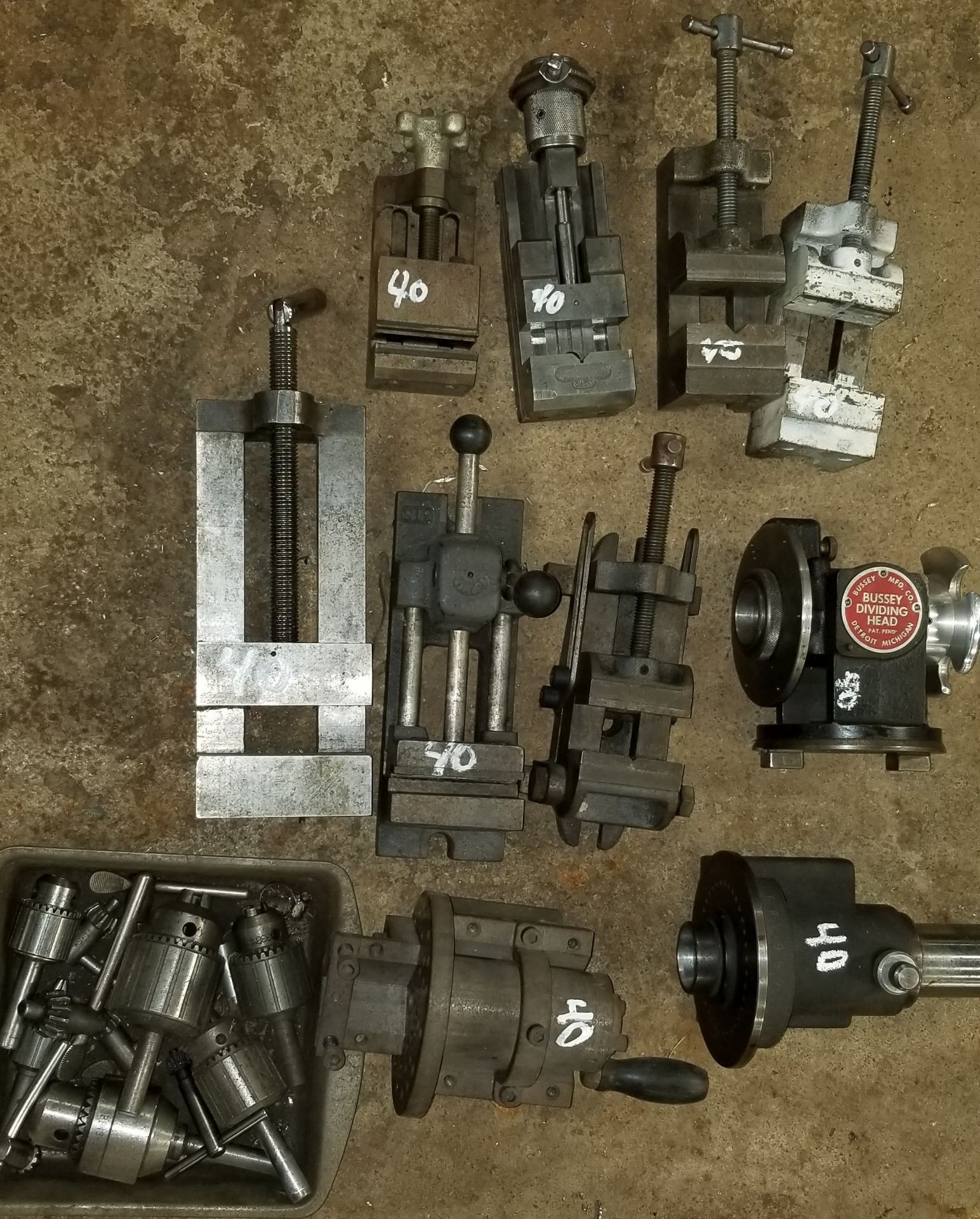 Group of 7 Machine, Milling, Precision Vices, Bussey Diving Head, Drill Press Chucks