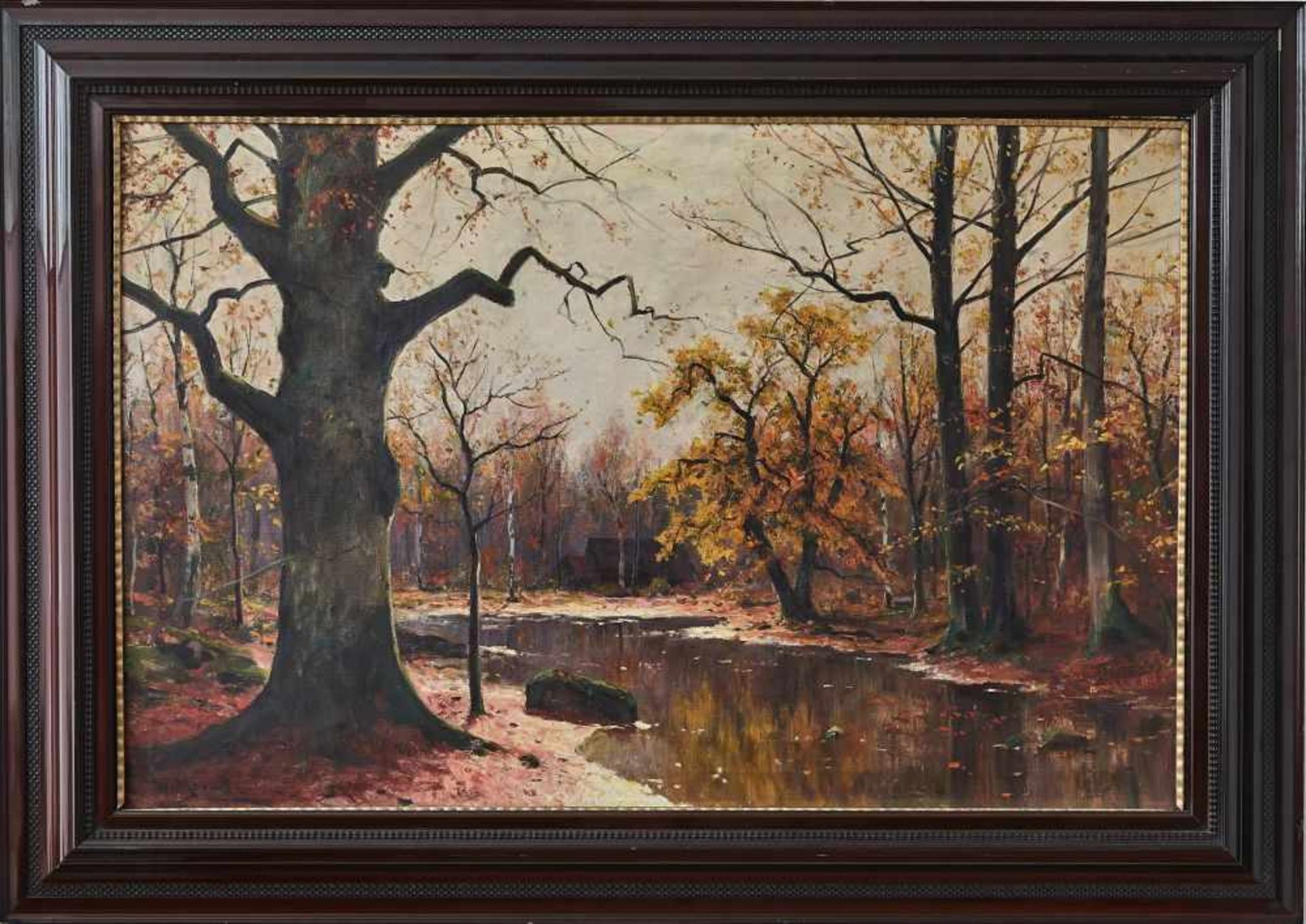 Herbst im SpreewaldWalter Moras, (1856-1925)Links unten signiert "W. Moras", Öl auf Leinwand. 80 x - Bild 3 aus 3