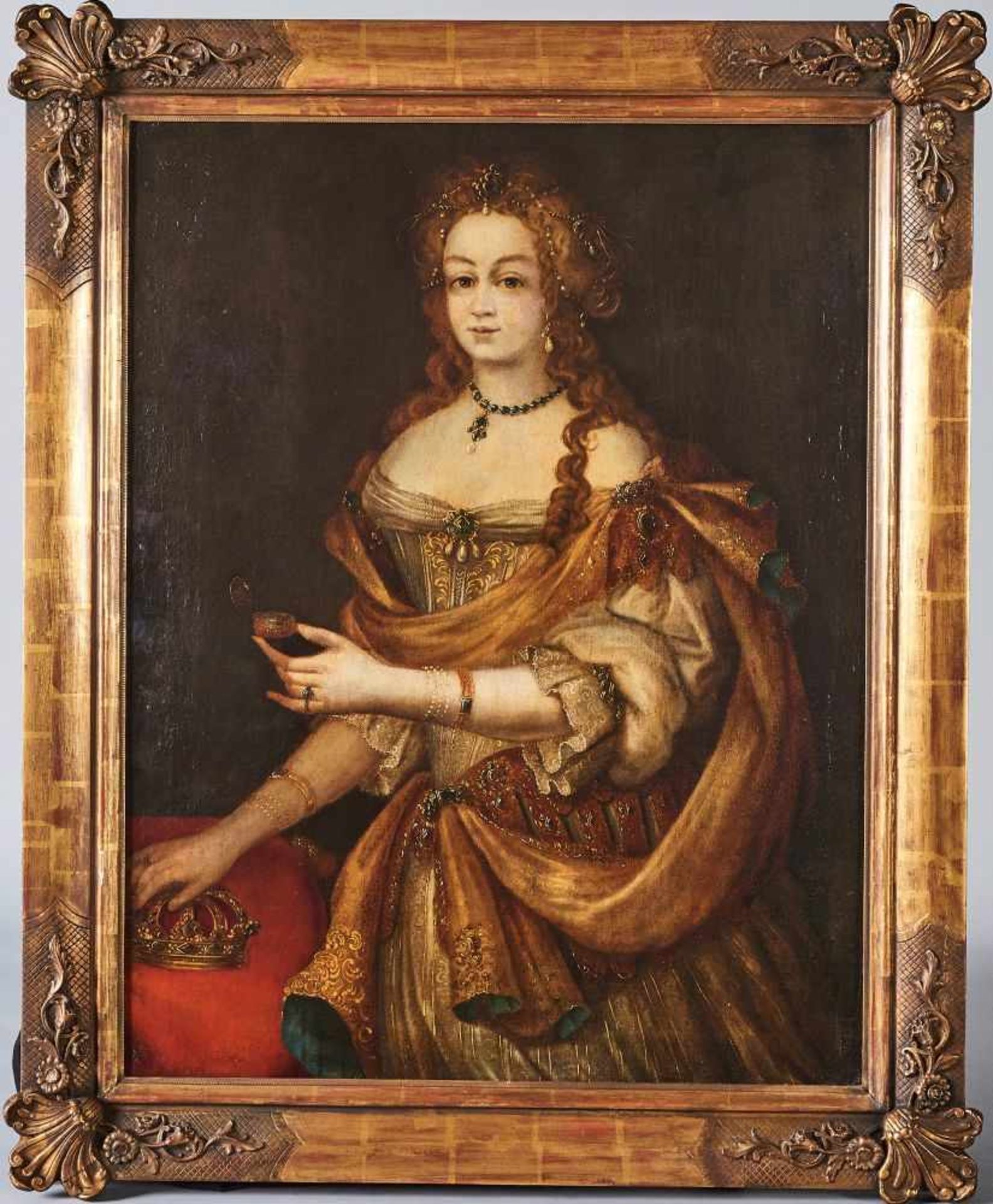 Portrait einer AdligenUnbekannter Meister 18. Jhdt., Öl auf Leinwand, gerahmt. 84 x 65 cm - Bild 2 aus 3