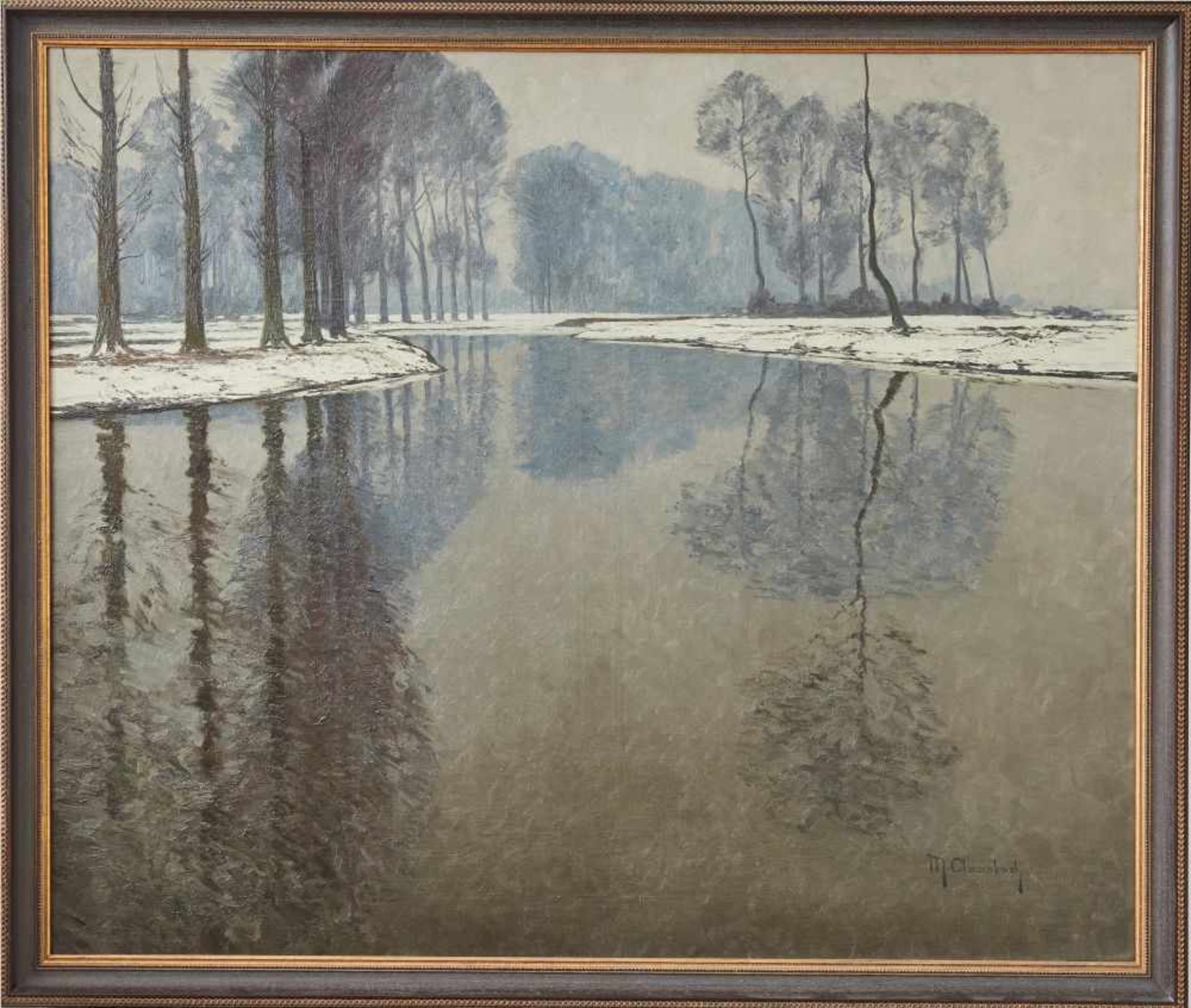 Winter an der ErftMax Clarenbach, (1880-1952)Rechts unten signiert "M.Clarenbach'", Öl auf Leinwand, - Image 2 of 2