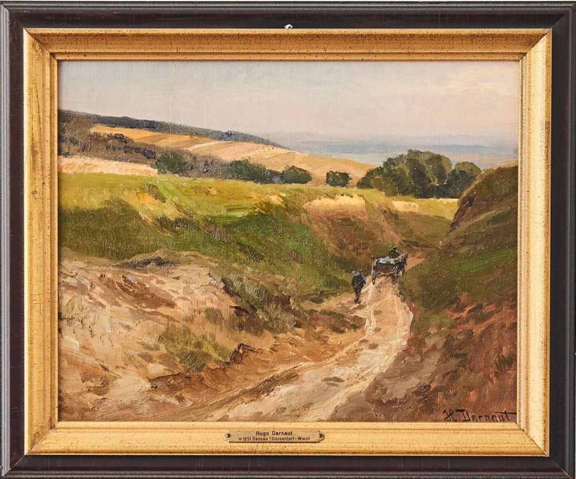 Weite LandschaftHugo Darnaut, (1851-1937)Rechts unten signiert "H. Darnaut", Öl auf Malkarton, - Image 2 of 2