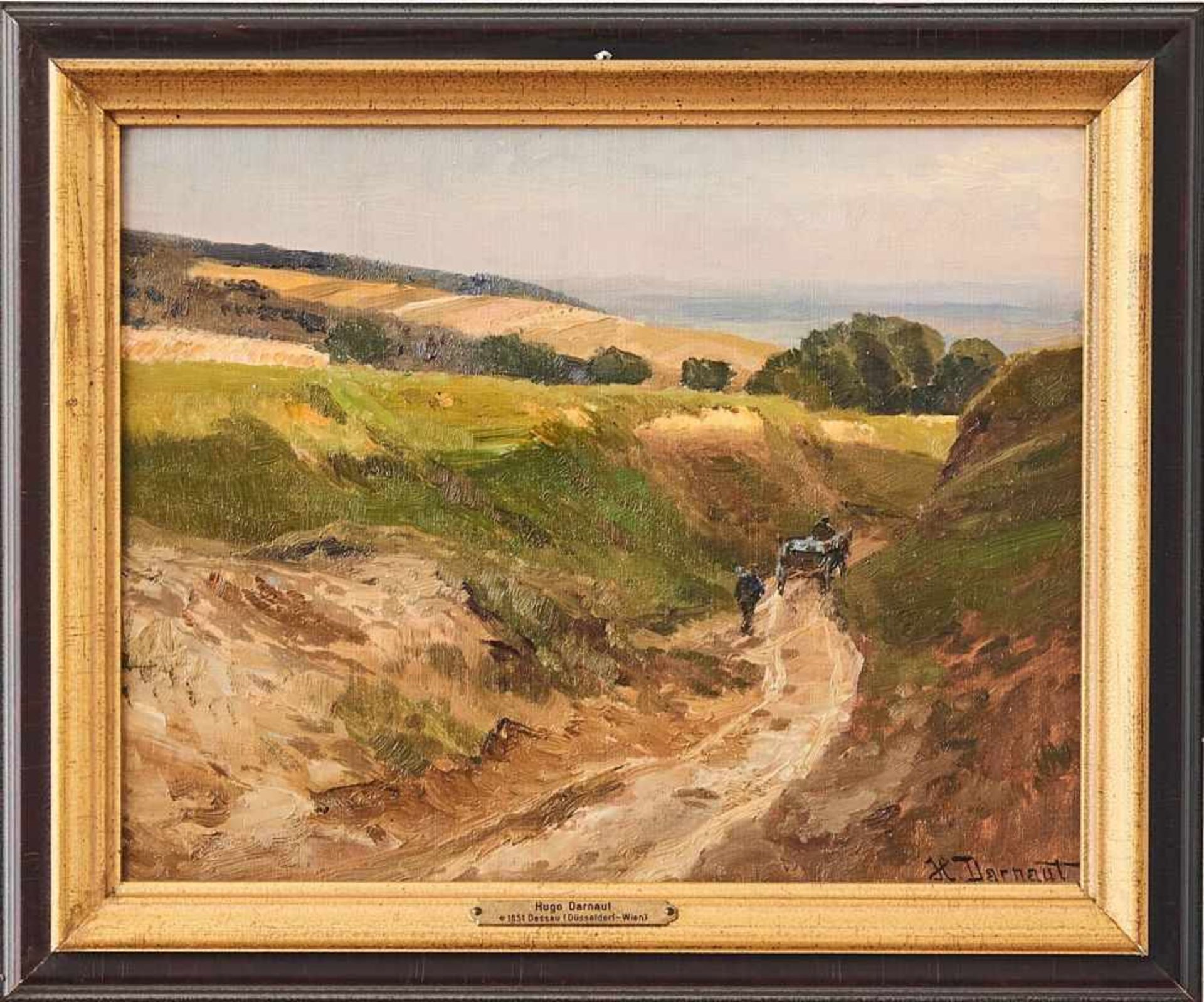 Weite LandschaftHugo Darnaut, (1851-1937)Rechts unten signiert "H. Darnaut", Öl auf Malkarton, - Bild 2 aus 2