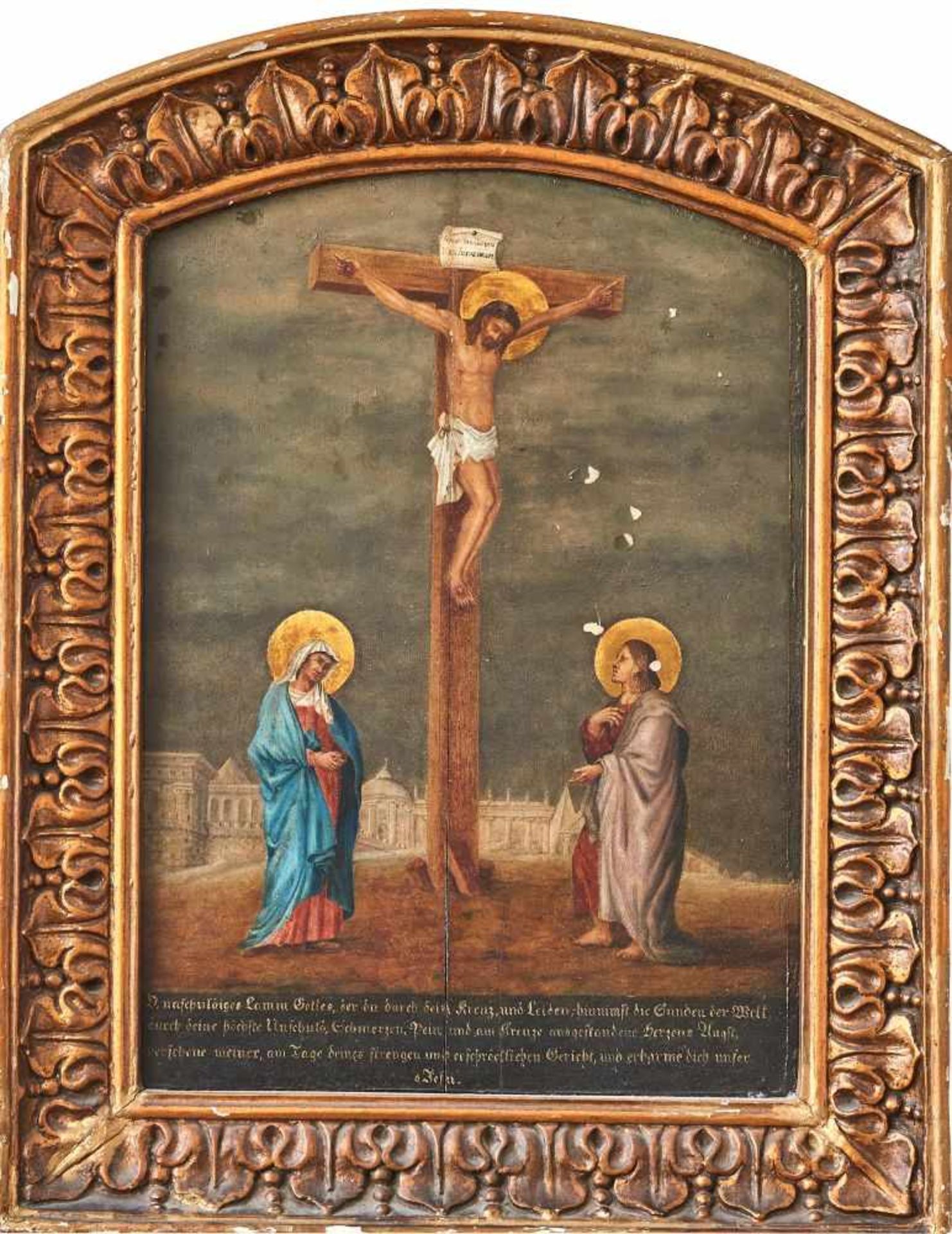 Altmeister 17./18. Jhdt.Christus am Kreuz, Öl auf Holz, gerahmt. 57 x 41 cm