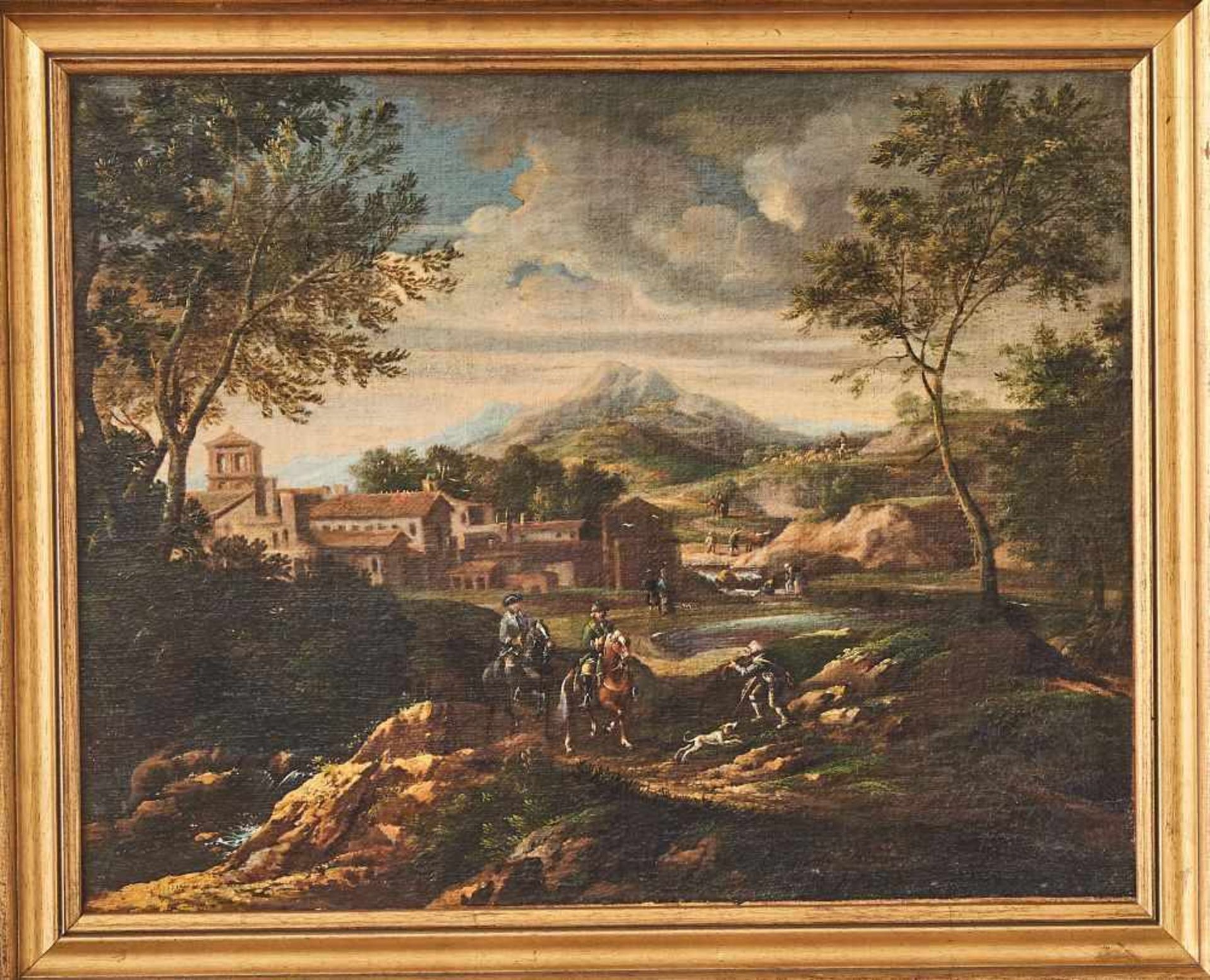 Burglandschaft mit ReiternWillem Gerritsz zugeschr. Van BemmelÖl auf Leinwand, gerahmt. 49 x 61 - Image 2 of 2