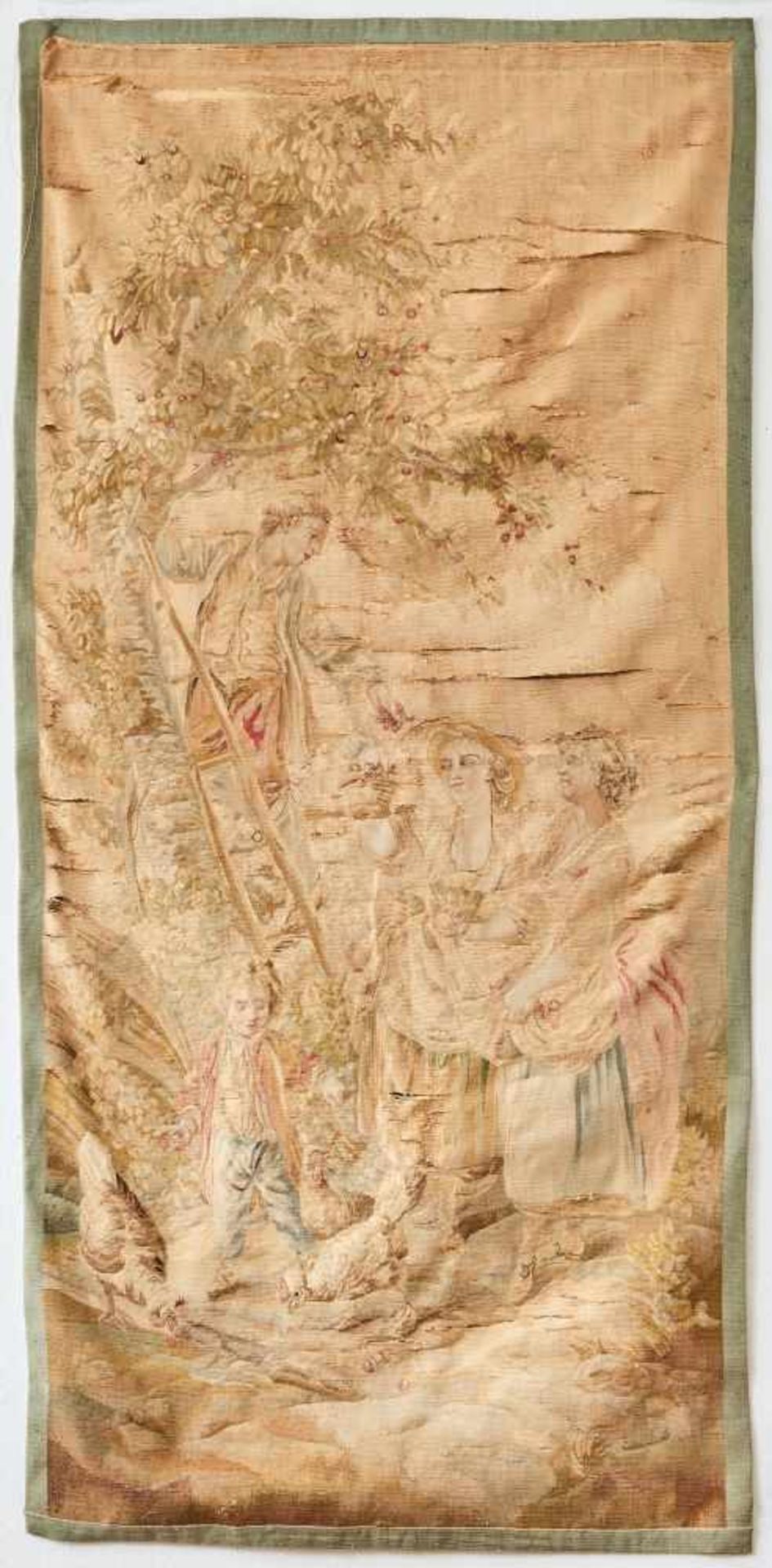 Gobelin 18. Jhdt.Gobelin, Frankreich/Niederlande 18. Jhdt., Fragment, Beschädigungen. 174 x 84 cm