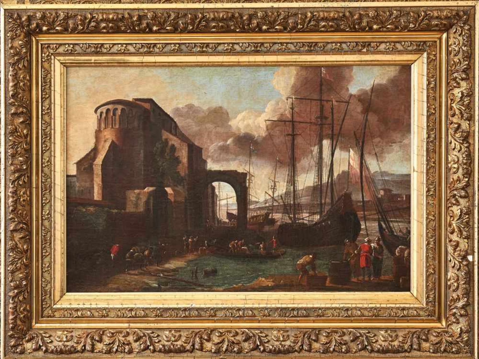 Altmeisterliche Hafenansicht 17./18.Jhdt.Hendrik van Minderhout (1632-1696) zugeschr., - Bild 2 aus 2