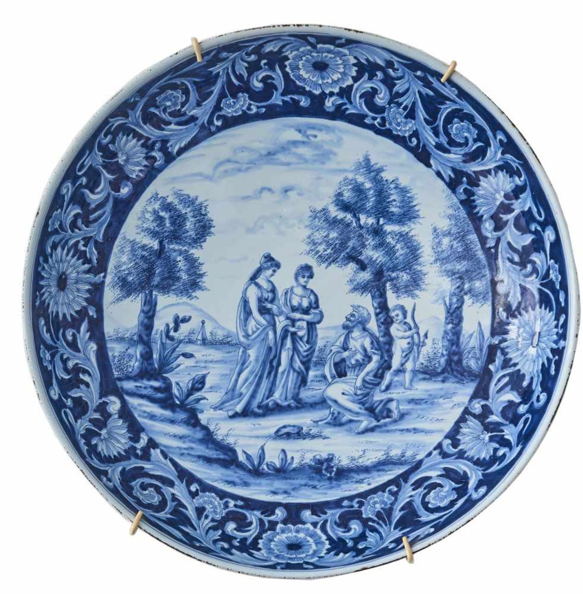 Großer Teller Delft, 18. Jhdt.Keramik, rückseitig altes Etikett mit Bezeichnung Antonius Pennis,