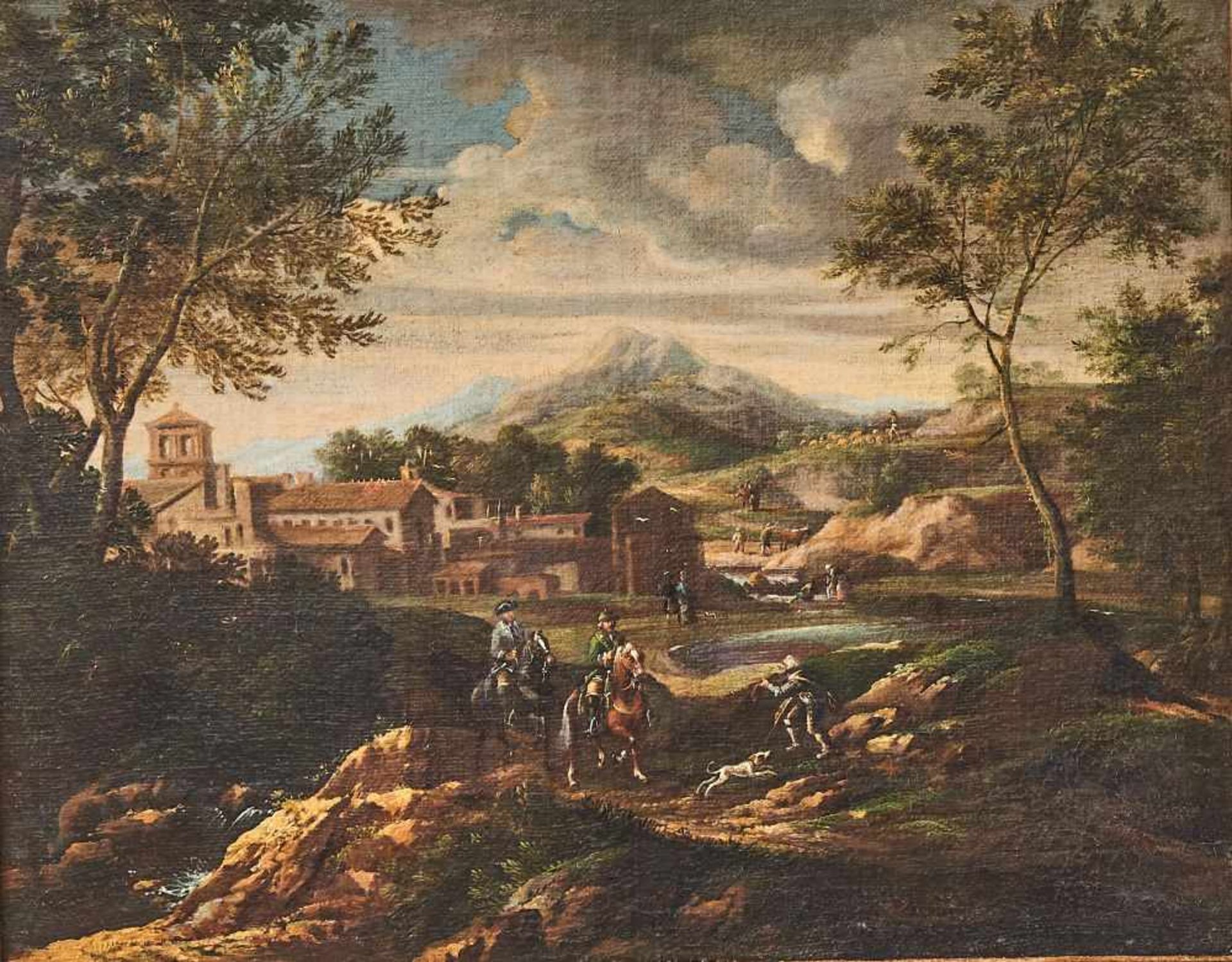 Burglandschaft mit ReiternWillem Gerritsz zugeschr. Van BemmelÖl auf Leinwand, gerahmt. 49 x 61