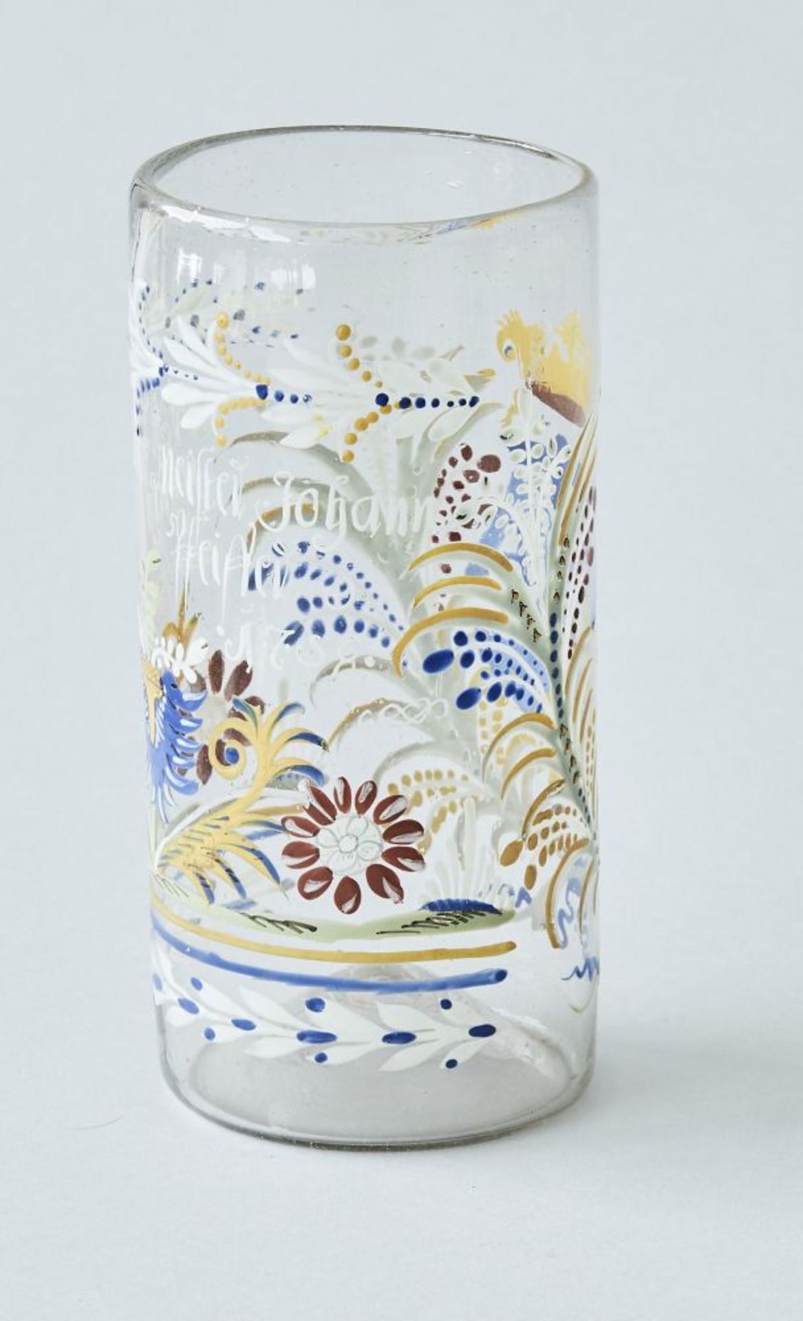 Glasbecher, süddeutsch wohl 18. Jhdt.Glasbecher mit Abriss, süddeutsch wohl 18. Jhdt., bunte